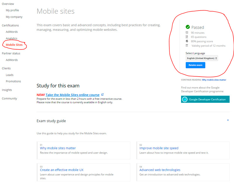 Google Partners Mobile Sites Exam